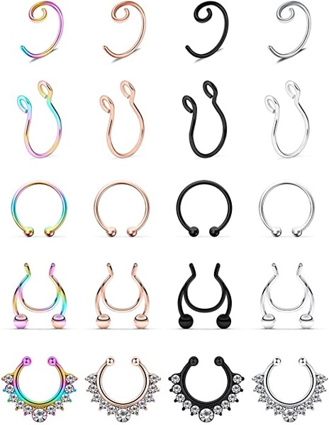 Amazon.com: SCERRING Fake Septum Nose Hoop Rings Stainless Steel Faux Lip Ear Nose Septum Ring Non Piercing Clip On Nose Hoop Rings Body Piercing Jewelry 20PCS Mix Color 1#: Jewelry