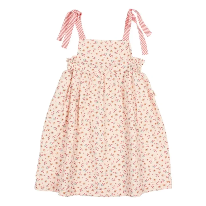 Robe Fleurie Noeuds Seersucker | Rose pêche