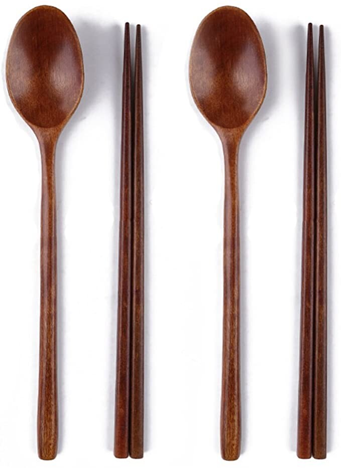 Ecloud Shop® Woden Les baguettes cuillère fixe coréens combinaisons de vaisselle 2pcs: Amazon.fr: Cuisine & Maison