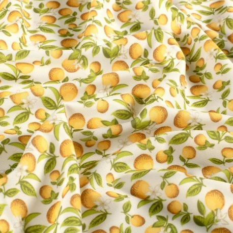Tissu lycra maillot de bain Citrons - écru
