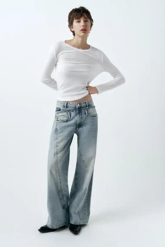 JEAN TRF COUPE LARGE À TAILLE MI-HAUTE DÉSTRUCTURÉ