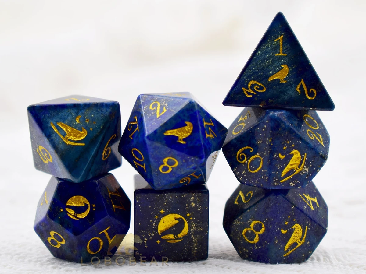 Lapis Lazuli Raven Gemstone Dice Set-Dungeons & Dragons-DnD D and D Dice Set-Polyhedral Dice Set