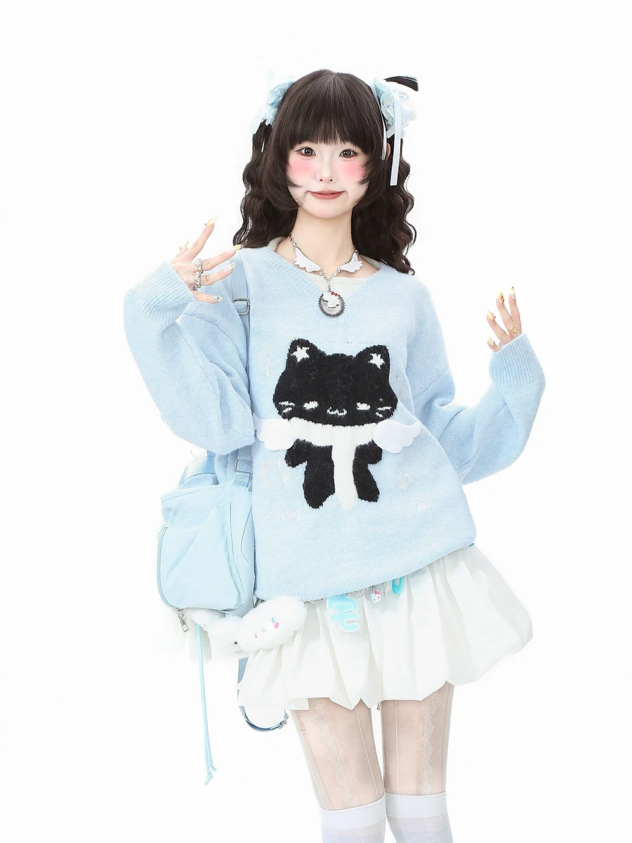 Y2K Cat Layered Sweater - Languid Park | Land Decora