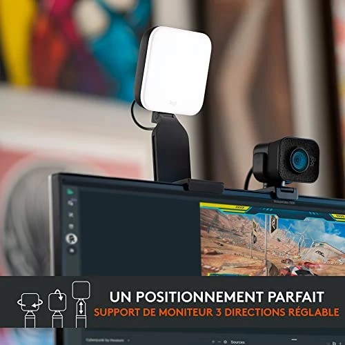 Logitech Litra Glow Premium, Light LED Streaming avec TrueSoft - Lumière Ordinateur pour vidéoconférences, Zoom, Ajustable &amp; App Contrôle pour PC/Mac - Graphite