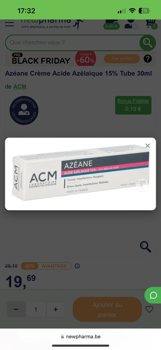 Azéane Crème Acide Azélaique 15% Tube 30ml | Votre wishlist sur Listy