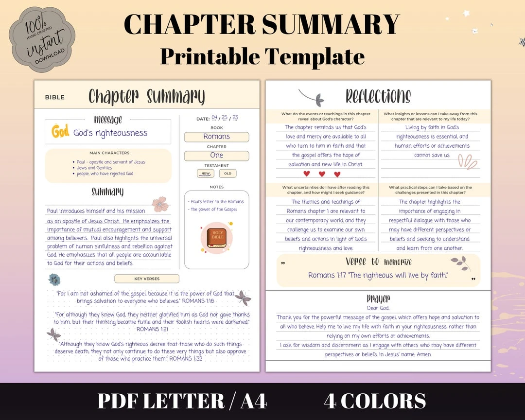 SereneAvenueCo | Bible Chapter Summary Printable Template