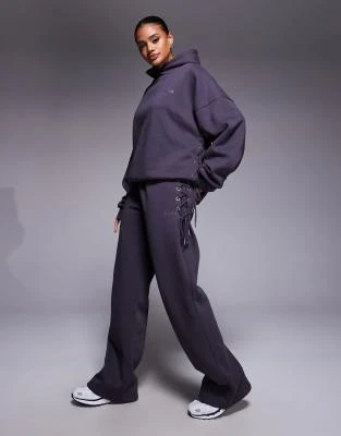 Kaiia - Pantalon de jogging d'ensemble large riche en coton avec détail laçage - Anthracite