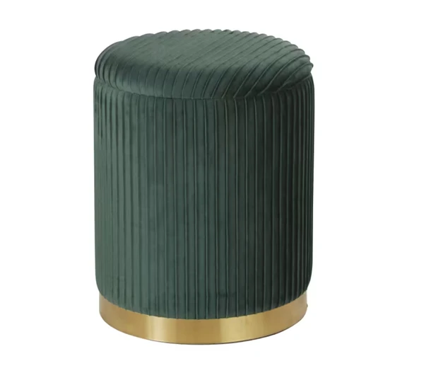 Pouf coffre rond en velours vert et métal doré LEOCADIE | Maisons du Monde