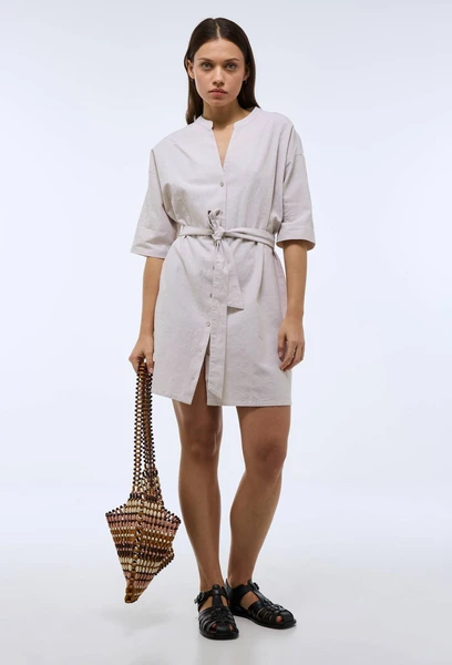 Robe midi unie en lin et coton BEIGE CLAIR pour femme MONOPRIX