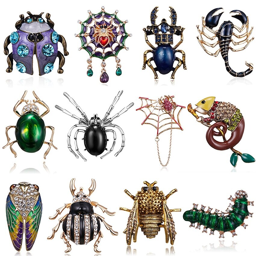 Épingles en émail avec motif d'insecte à la mode, sac à vêtements, coccinelle, araignée, broches gothiques, animaux, bijoux, cadeau pour enfants et amis