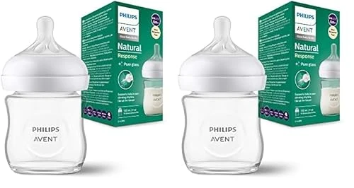 Philips Avent Biberon en verre à Réponse Naturelle - 120 ml, sans BPA pour les nouveau-nés de 0 mois et + (modèle SCY930/01) (Lot de 2)