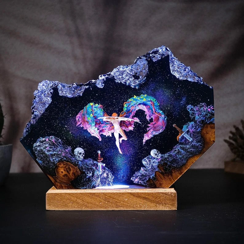 Malenia Resin Lamp – Elden Ring Fantasy Light Box Handmade Gaming Decor Gift for Dark Souls & RPG Fans