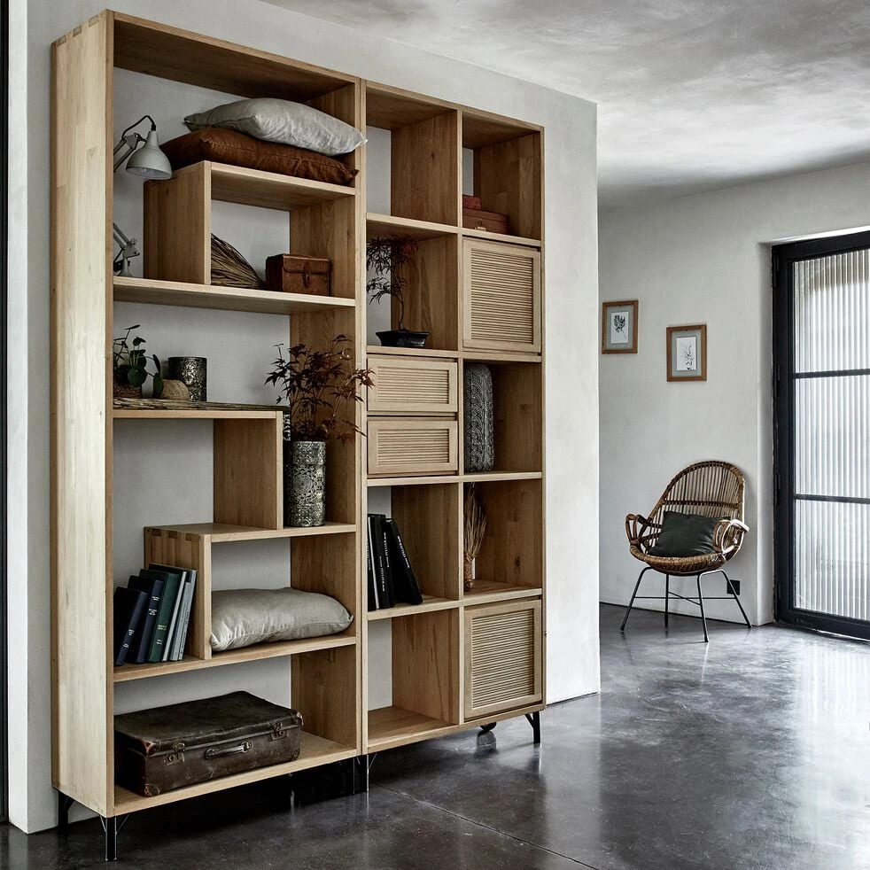 TASSIA - Étagère à composer 16 cases en placage chêne - bois clair