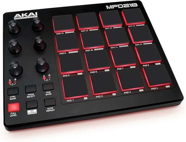 AKAI Professional MPD218 - Contrôleur de pad MIDI/machine à pads de batterie avec 16 pads, commandes assignables, logiciel de production inclus