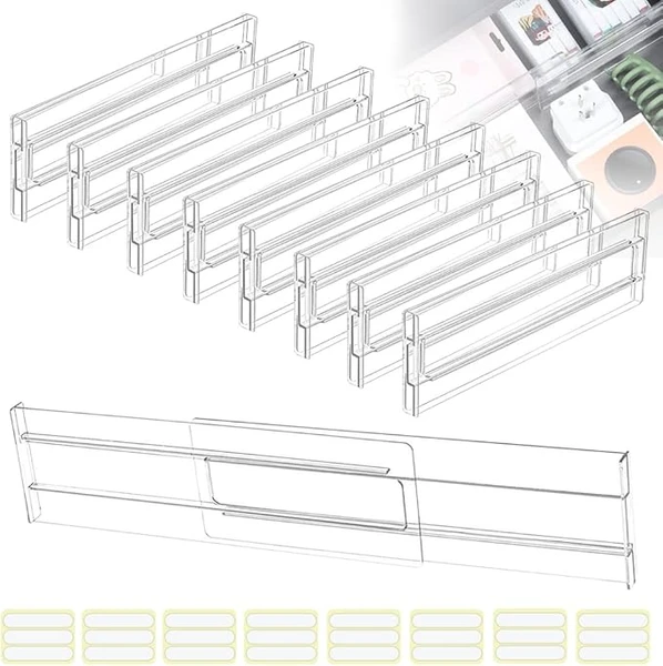 QINERSAW 8 PCS Separateur Tiroirs Reglable en Plastique 27.5-52cm Organisateur Diviseurs, Rangement Tiroir de Bureau