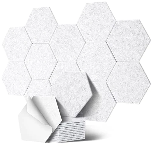 Deecam Panneau Acoustique,Hexagonal Auto-Adhésif Mousse Acoustique, Panneau Acoustique Mural Pour Studio d'Enregistrement,Bureau,Chambre à Coucher,30x26x1cm (6 Stück, Blanc)