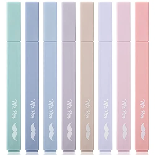 Mr. Pen | Aesthetic Highlighters - 8 pcs Chisel Tip Morandi Colors No Bleed Bible Pastel Highlighter Set