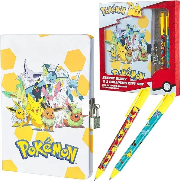 Pokemon Journal Intime Fille Garcon avec Cadenas, Ensemble Carnet Secret A5 et 2 Stylos à Bille