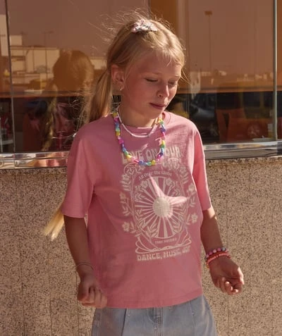 T-shirt fille rose imprimé