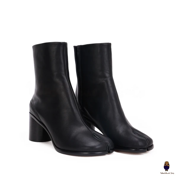 WoodChuckSato Bottes Tabi noires en cuir de vache à bout fendu pour homme et femme avec hauteur de talon de 6 cm, tailles EU 35-48
