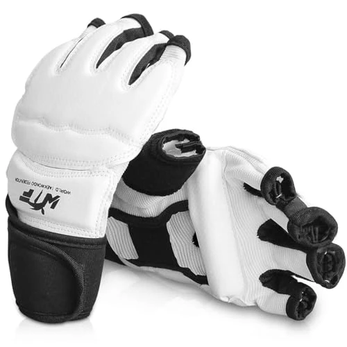 GROOFOO MMA Gants de Boxe Gants d'entraînement pour Sac de Boxe Sparring Taekwondo Boxe, Karaté, Muay Thaï, Sac de Sable Enfant Homme Femme (Blanc, XS)