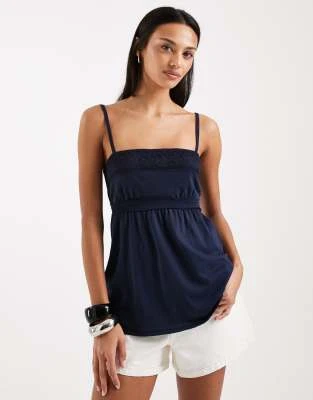 Hollister - Caraco babydoll à bords en dentelle - Bleu marine