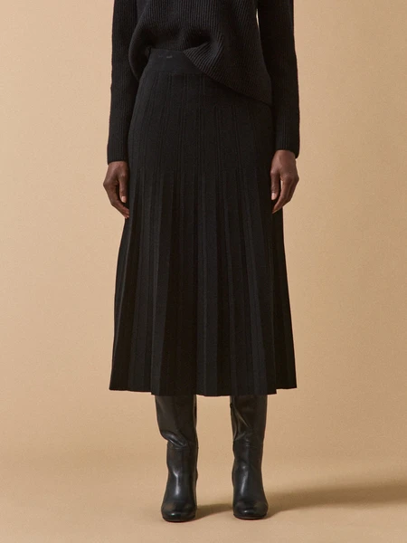 Jupe mi-longue maille plissée femme