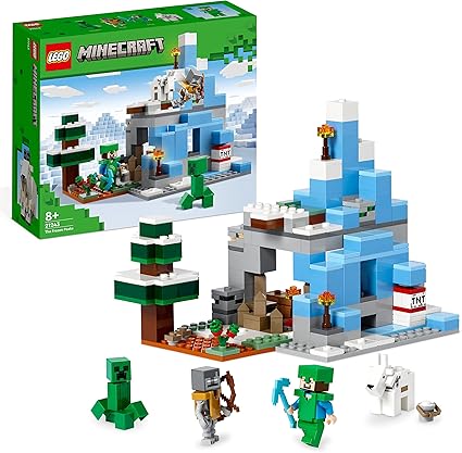 LEGO 21243 Minecraft Les Pics Gelés, Jouet Garçons et Filles 8 Ans, Cavernes des Montagnes, avec Figurines Steve, Creeper et Chèvre, et TNT, Biome Glacé
