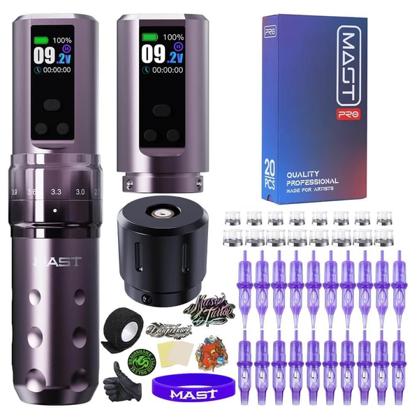 Kit de tatouage | Machine Dragonhawk Mast Fold 2 Pro Pen sans fil, Ensemble professionnel (Version avec 2 batteries)