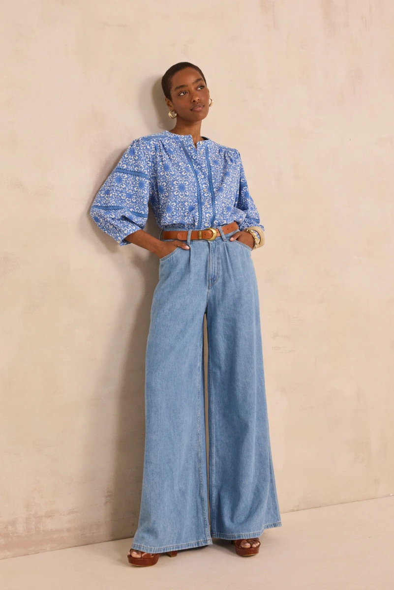 Blouse imprimée à dentelles en coton mélangé DOMY