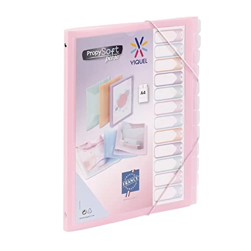 Viquel - Trieur 12 compartiments A4 personnalisable Propysoft - Fermeture élastique - Rose translucide