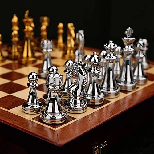 MZSX Jeu d'échecs Pliable, Metal Pur, Prime de Luxe, Jeux d'echec Chess Echequiers Pièces Grand pour Adulte Enfants échecs, Jeux Logique Tactique pour Enfants ou Adultes, Coffret Cadeau
