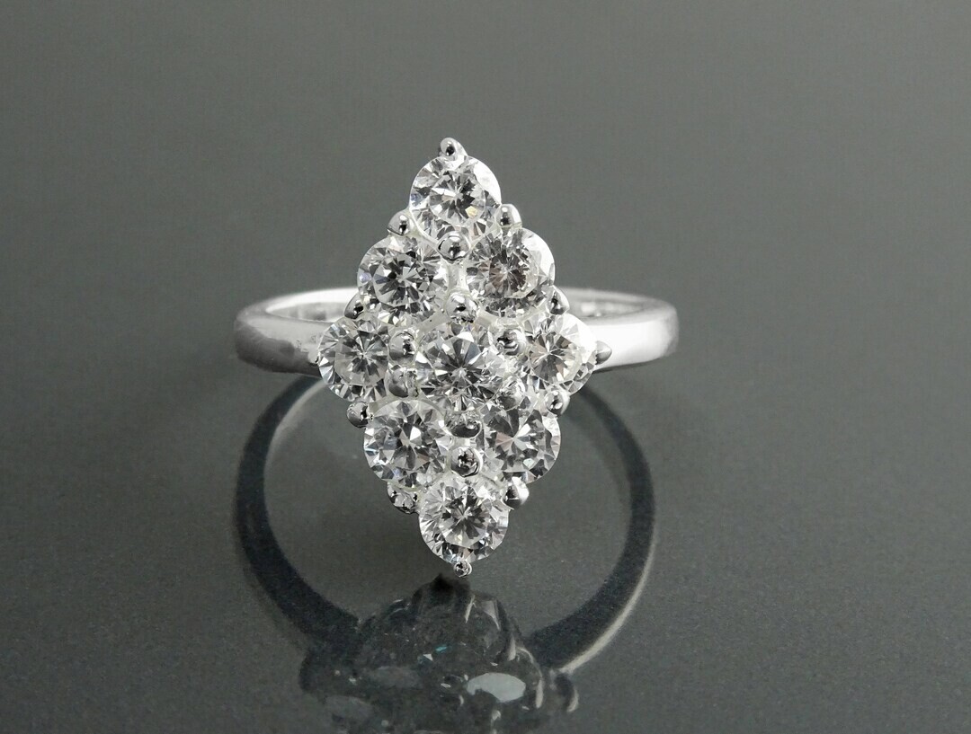 Clear Oval Ring, Sterling Silver, Square ring, Marquise Form Shape, White Clear stones Cz, Woman Cocktail Stone Jewelry, Woman Gift
