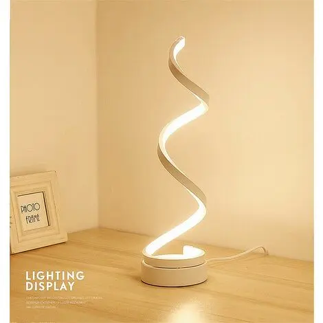 Lampe de Table Spirale LED , incurvée lampe de bureau LED, 12W lumière blanc chaud, creative acrylique LED lampe de modélisation parfaite pour chambre à coucher salon (blanc)