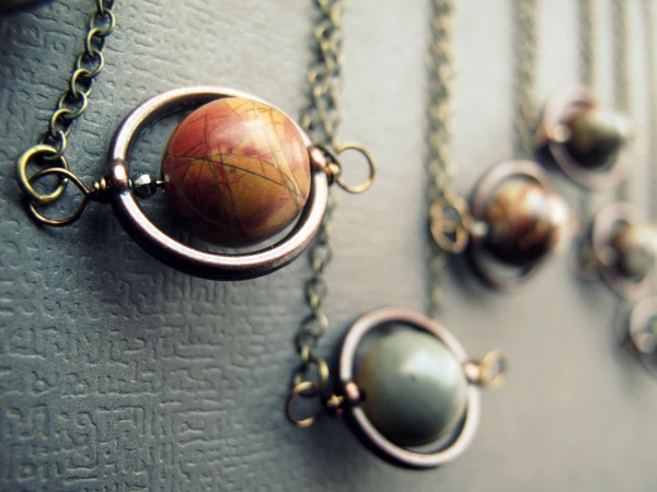Sci Fi Planet Necklace, Space Necklace, Science Jewelry, Solar System Necklace, Geek Nerd Jewelry, Astronomy Gifts, Mars Spinner Necklace