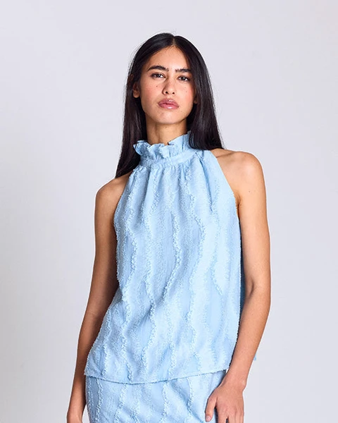 Top Leonora bleu ciel texturé