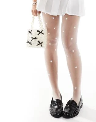 ASOS DESIGN - Collant transparent à motif cœur - Blanc