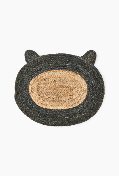 Tapis de gamelle forme tête de chat, 47x35cm, en jute