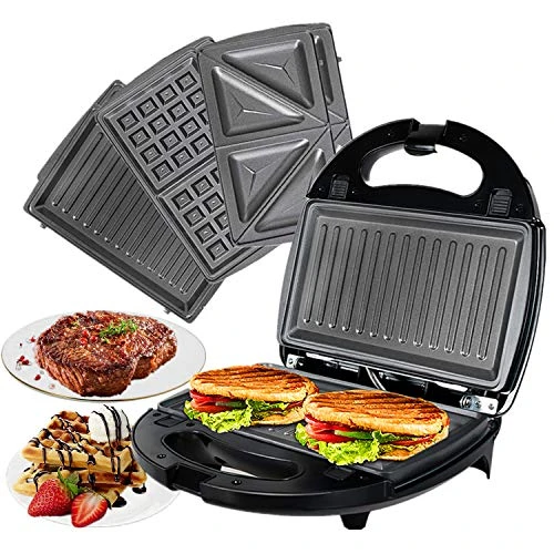 OZAVO 3 en 1 Sandwich Grill, Sandwitch Toaster, Croque Gaufre, Appareil à Croque-monsieur en Acier Inoxydable, 750W, Noir