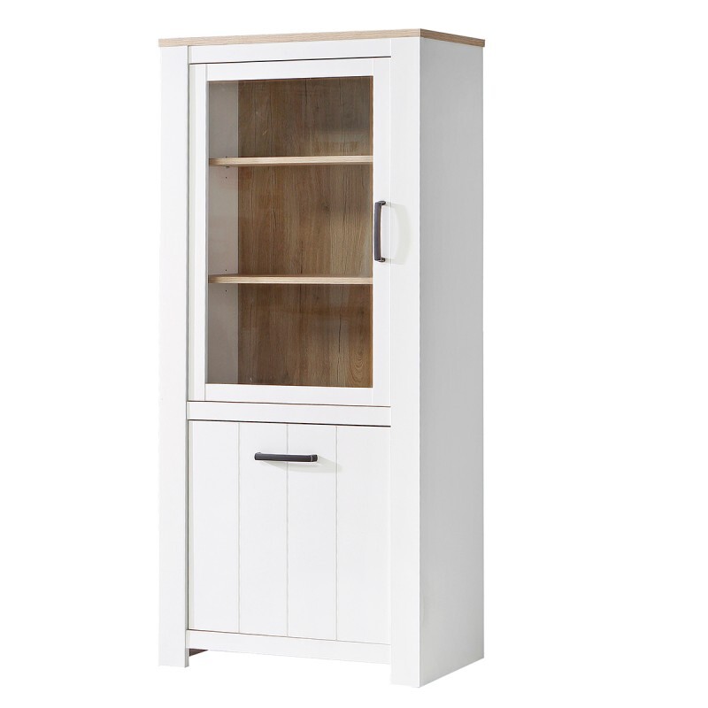 Vitrine 2 portes en panneaux de particules chêne et blanc Elara