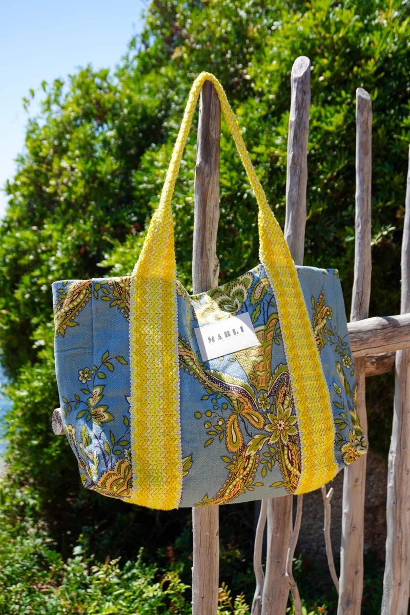 Cabas carré vert d'eau et jaune citron - Marli