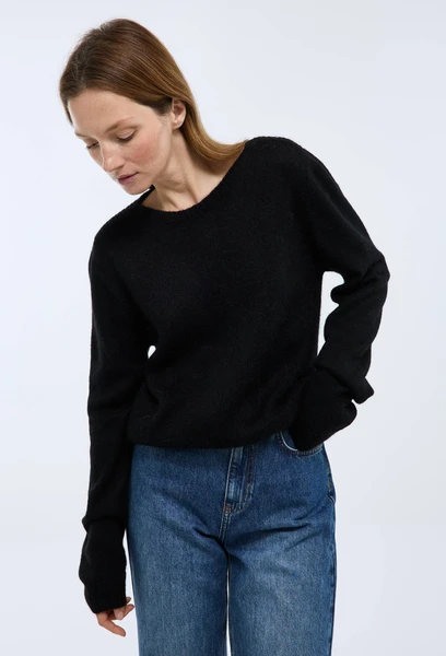 Pull col bateau uni contenant de l'alpaga