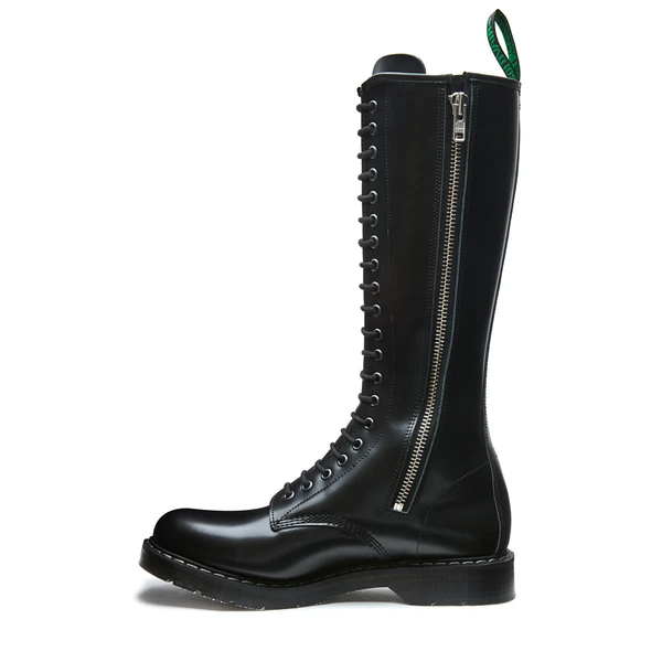 Black Hi-Shine 20 Eye Zip Derby Boot