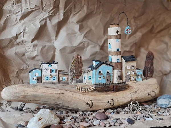 Bois flotté / Cintre à clés / Thème marin « Havre de paix » / Décoration d’art intérieur / Cadeau
