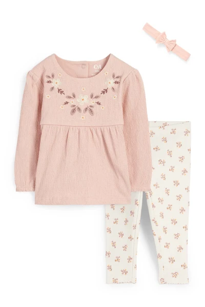 Petites fleurs - tenue pour bébé - 3 pièces