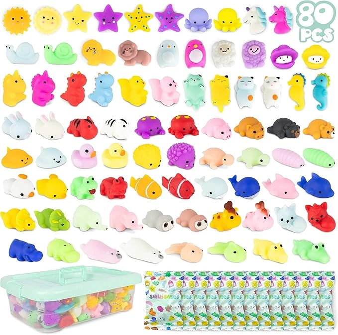 BONNYCO Mochi Squishy Kawaii Cadeau Anniversaire Enfants Invites Pack 80 Cadeaux Anniversaire Invités Enfant Petit Cadeau Anniversaire Enfant, Goodies Anniversaire Enfant Pochette Surprise Enfant