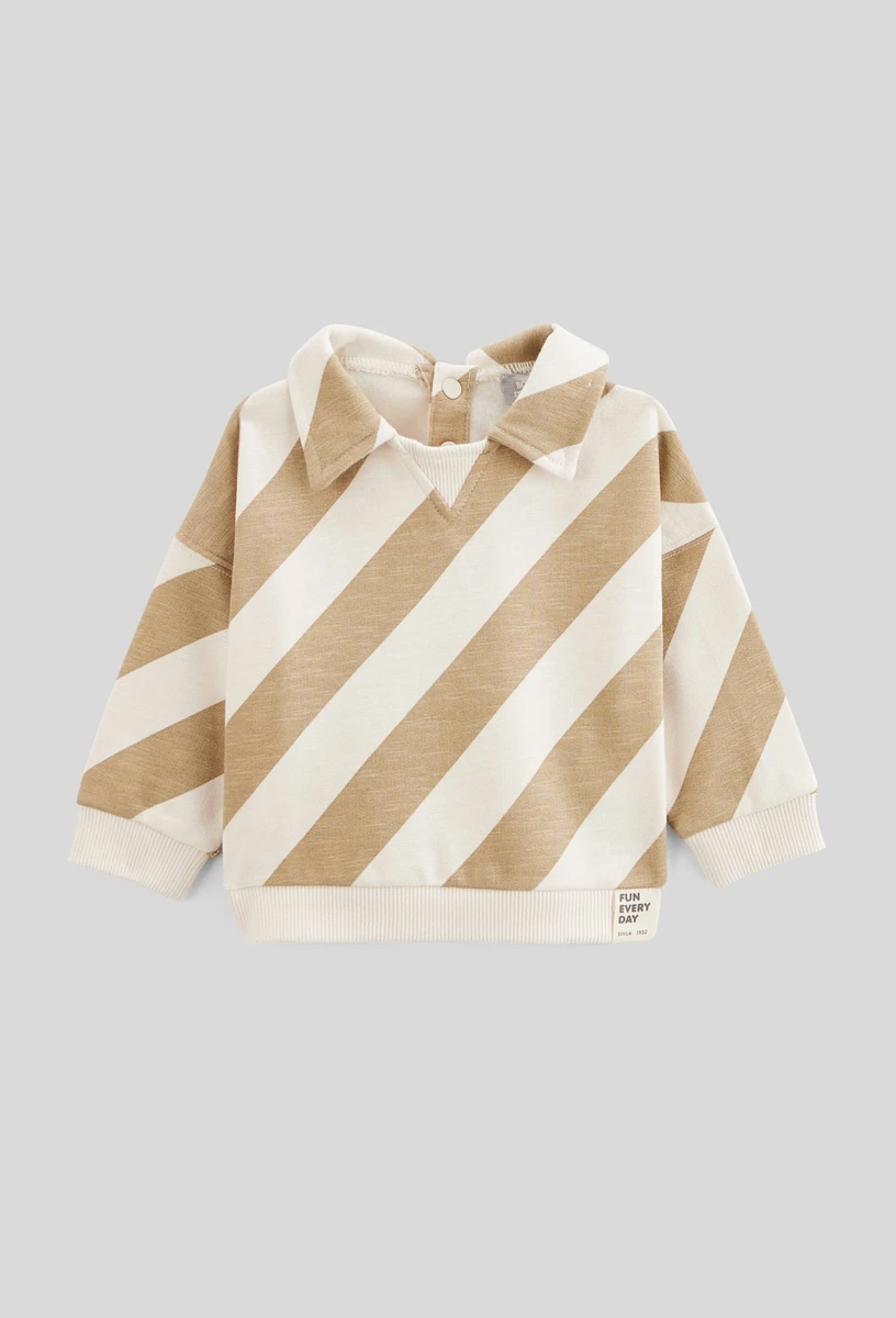 Sweat col polo rayé en coton BIO GOTS