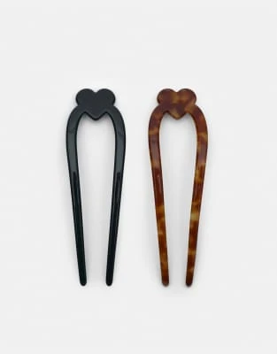 Pull&Bear - Lot de pinces à cheveux à motif cœur - Noir