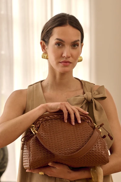 Sac cuir tressé Cellineta camel