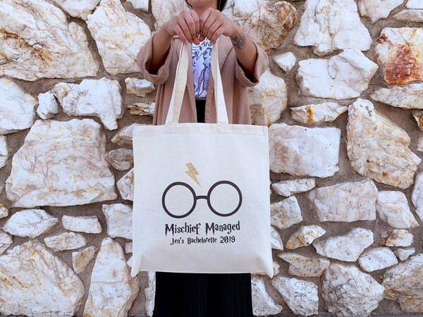 Harry Potter Bachelorette Tote Bags - Custom Bachelorette Party Favor Bag - Harry Potter Glasses Tote - Glitter Lightning Bolt Scar Tote Bag